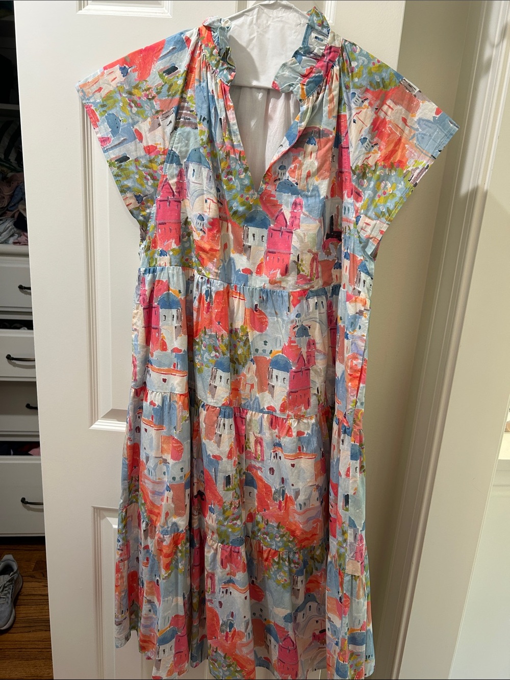 Pinch Coral & Sky-Blue Scenic Maxi Dress
